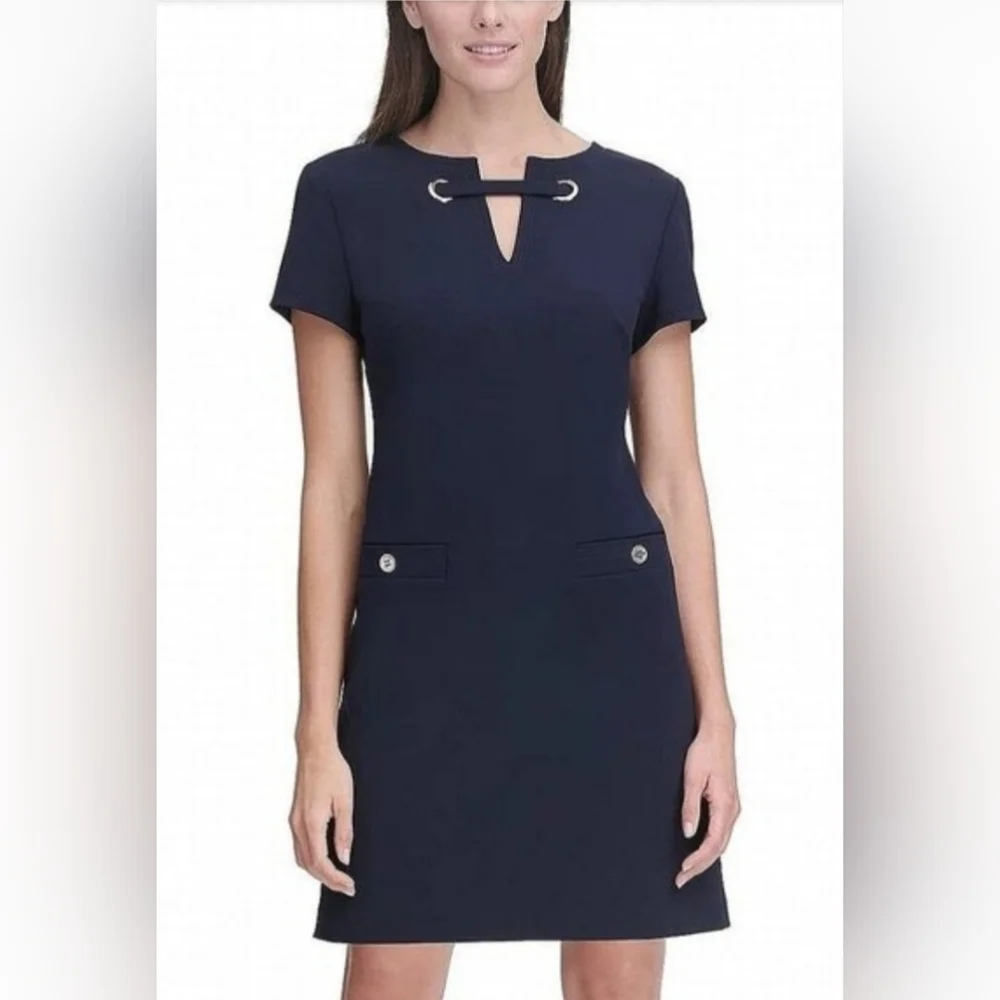 Tommy Hilfiger Scuba Crepe Sheath Dress In Navy Womens Size 8 New With Tags